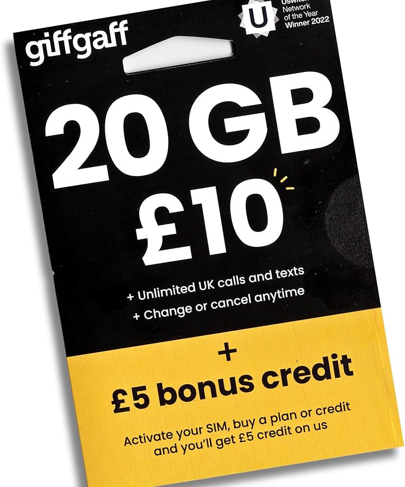 GiffGaff United Kingdom PAYG SIM Card for Visiting UK & Europe w GiffGaff United Kingdom PAYG SIM Card for Visiting UK & Europe w